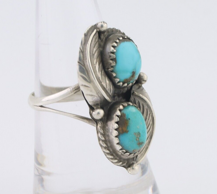 Navajo Ring 925 Silver Natural Blue Gem Turquoise Artist Signed MC C.80's