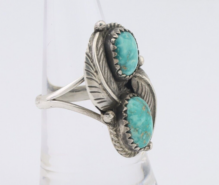 Navajo Ring 925 Silver Natural Blue Gem Turquoise Artist Signed MC C.80's
