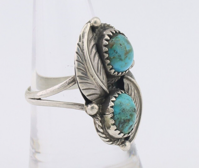 Navajo Ring 925 Silver Natural Blue Gem Turquoise Artist Signed MC C.80's