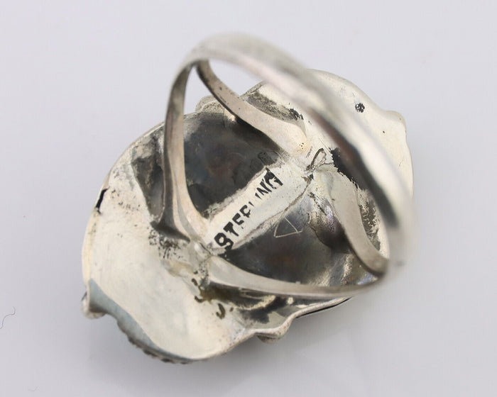 Navajo Ring 925 Silver Natural Blue Gem Turquoise Artist Signed MC C.80's