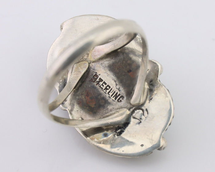 Navajo Ring 925 Silver Natural Blue Gem Turquoise Artist Signed MC C.80's