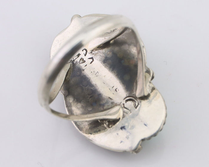 Navajo Ring 925 Silver Natural Blue Gem Turquoise Artist Signed MC C.80's