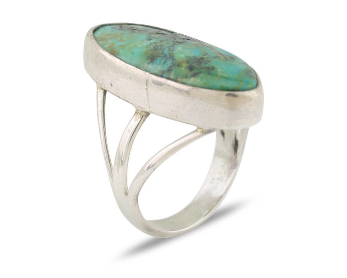 Navajo Ring 925 Silver Natural Blue Gem Turquoise Native American Artist C.80's