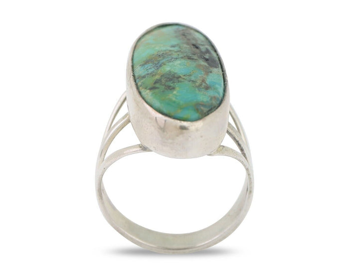 Navajo Ring 925 Silver Natural Blue Gem Turquoise Native American Artist C.80's
