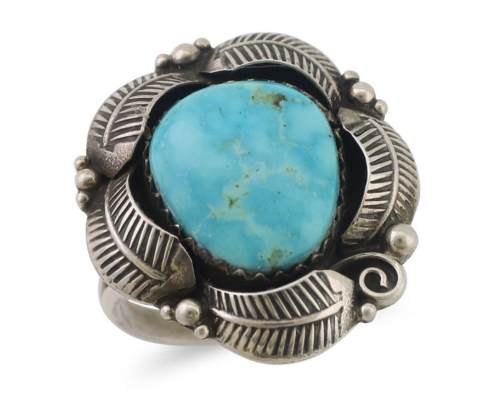 Navajo Ring 925 Silver Natural Blue Gem Turquoise Native Artist Signed PB C.80's