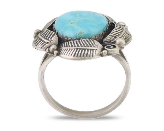 Navajo Ring 925 Silver Natural Blue Gem Turquoise Native Artist Signed PB C.80's