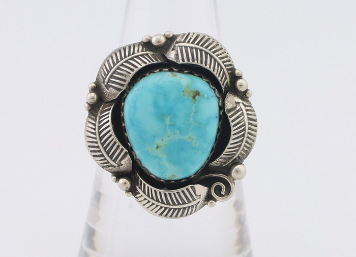 Navajo Ring 925 Silver Natural Blue Gem Turquoise Native Artist Signed PB C.80's