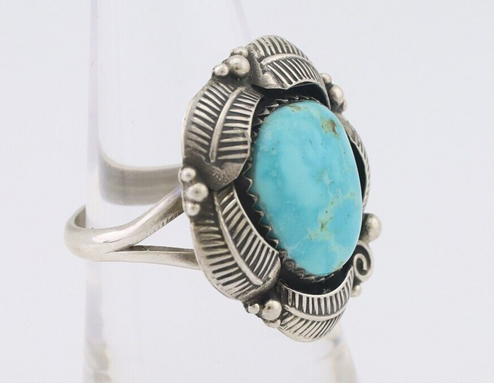 Navajo Ring 925 Silver Natural Blue Gem Turquoise Native Artist Signed PB C.80's