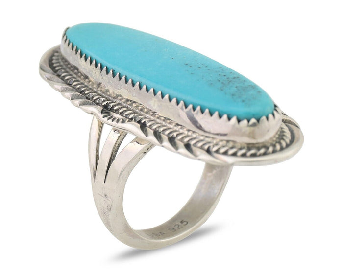 Navajo Ring 925 Silver Natural Blue Gem Turquoise Signed USA C.80's