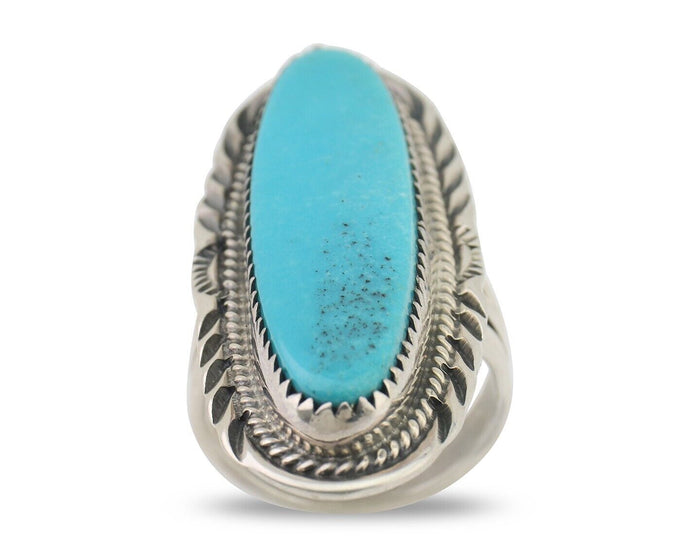 Navajo Ring 925 Silver Natural Blue Gem Turquoise Signed USA C.80's