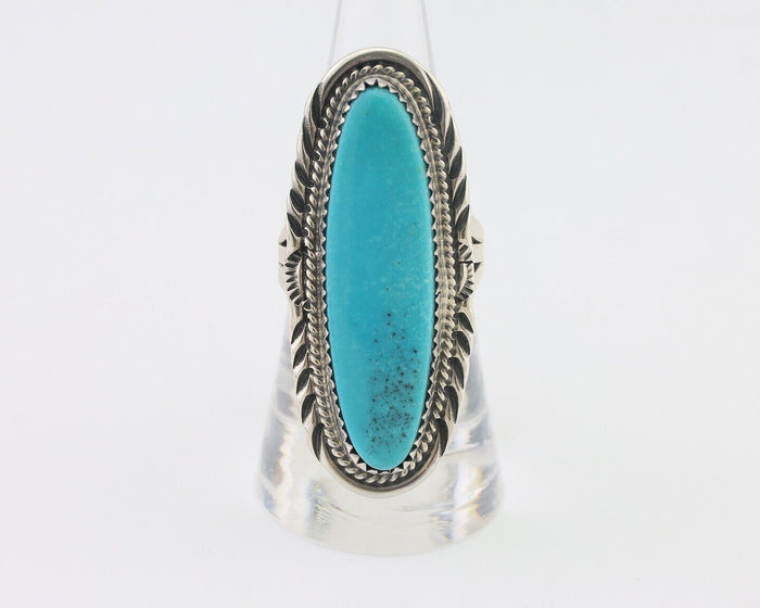 Navajo Ring 925 Silver Natural Blue Gem Turquoise Signed USA C.80's