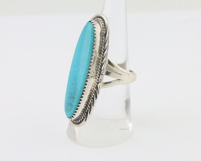 Navajo Ring 925 Silver Natural Blue Gem Turquoise Signed USA C.80's