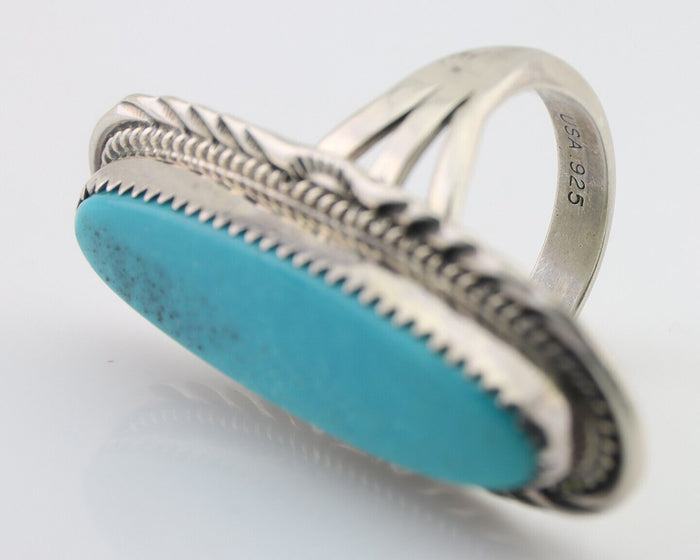 Navajo Ring 925 Silver Natural Blue Gem Turquoise Signed USA C.80's