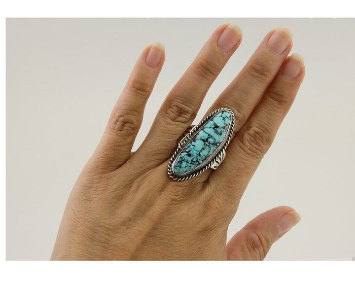 Navajo Ring 925 Silver Natural Blue Green Turquoise Fred Guerro C.80's