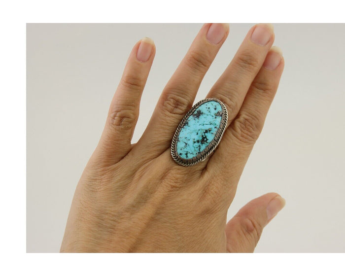 Navajo Ring 925 Silver Natural Blue Green Turquoise Fred Guerro C.80's