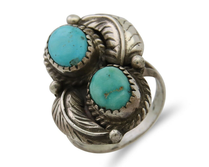 Navajo Ring 925 Silver Natural Blue Green Turquoise Signed MC C.80's