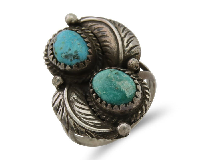 Navajo Ring 925 Silver Natural Blue Green Turquoise Signed MC C.80's
