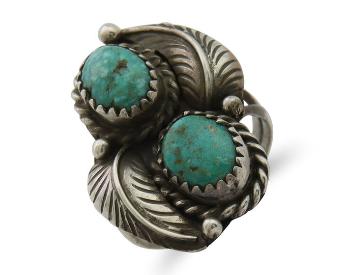 Navajo Ring 925 Silver Natural Blue Green Turquoise Signed MC C.80's