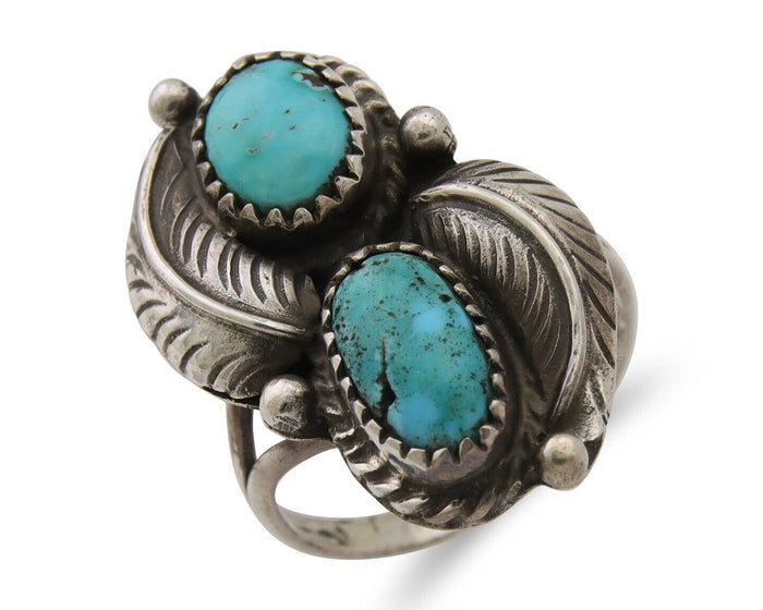 Navajo Ring 925 Silver Natural Blue Green Turquoise Signed MC C.80's