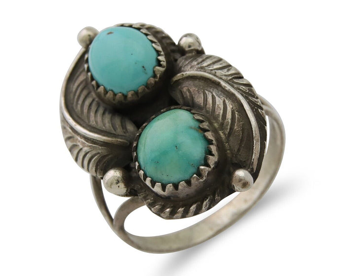 Navajo Ring 925 Silver Natural Blue Green Turquoise Signed MC C.80's