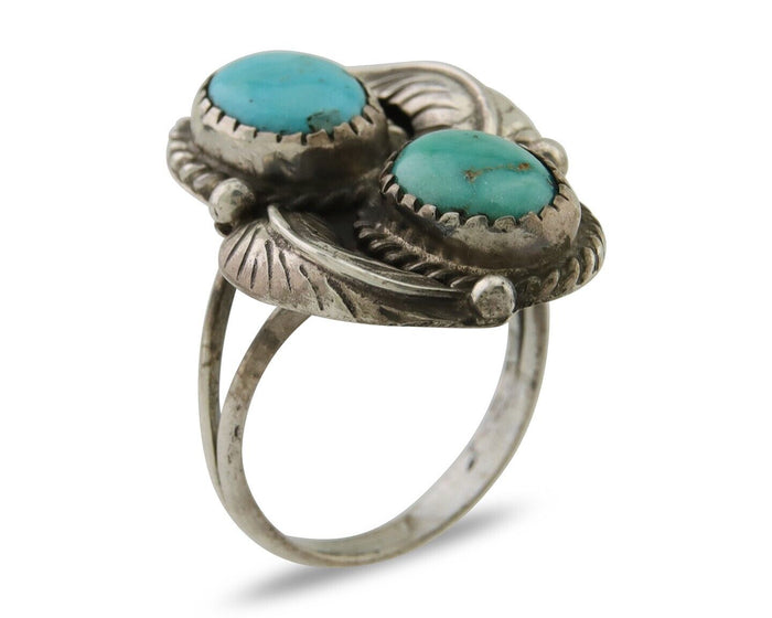 Navajo Ring 925 Silver Natural Blue Green Turquoise Signed MC C.80's