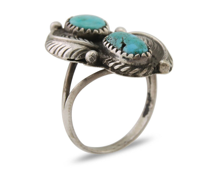 Navajo Ring 925 Silver Natural Blue Green Turquoise Signed MC C.80's