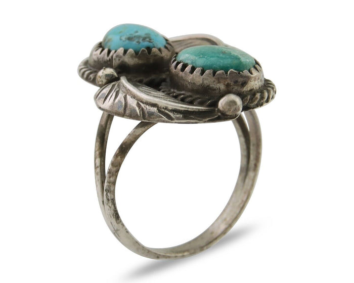 Navajo Ring 925 Silver Natural Blue Green Turquoise Signed MC C.80's