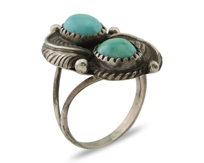 Navajo Ring 925 Silver Natural Blue Green Turquoise Signed MC C.80's