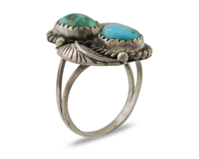 Navajo Ring 925 Silver Natural Blue Green Turquoise Signed MC C.80's