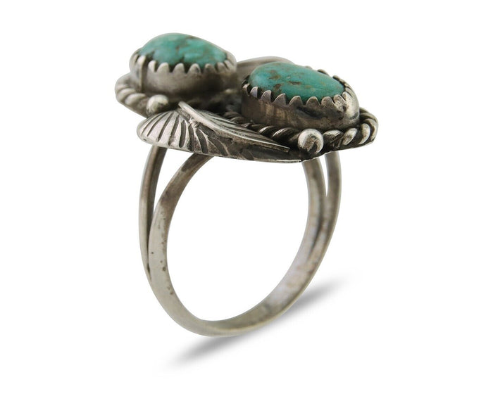 Navajo Ring 925 Silver Natural Blue Green Turquoise Signed MC C.80's