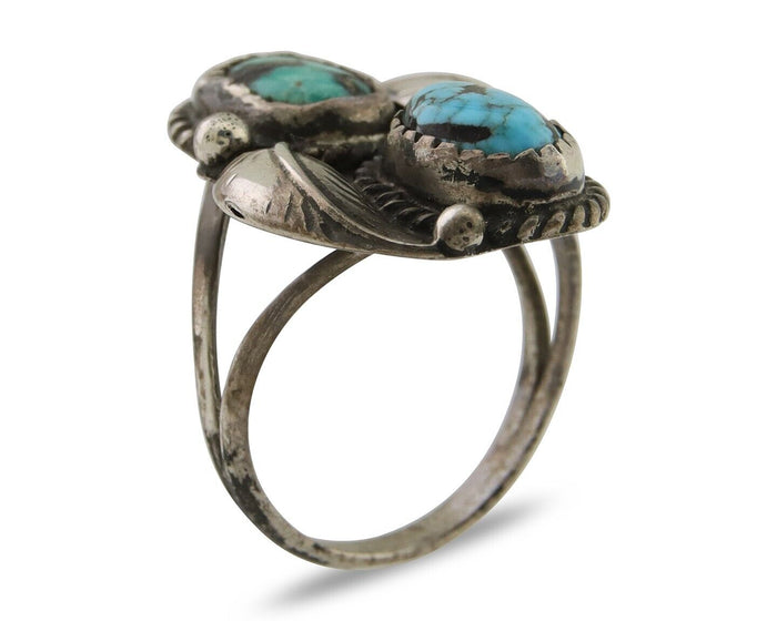 Navajo Ring 925 Silver Natural Blue Green Turquoise Signed MC C.80's