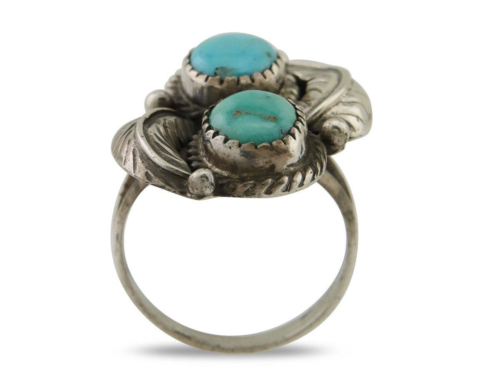 Navajo Ring 925 Silver Natural Blue Green Turquoise Signed MC C.80's