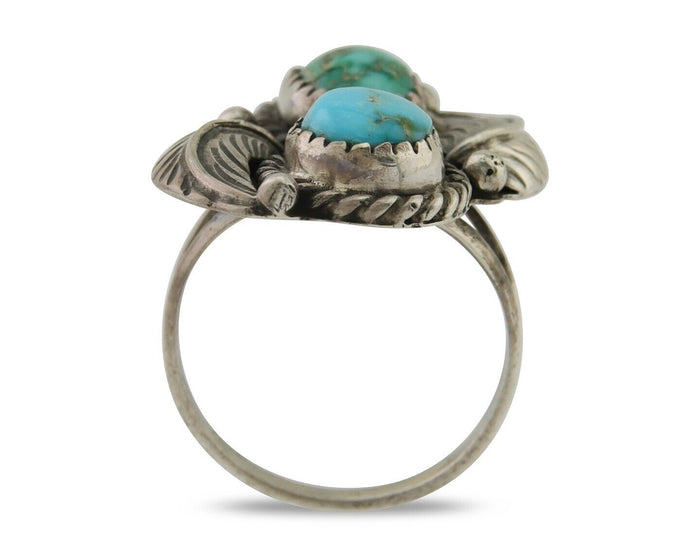Navajo Ring 925 Silver Natural Blue Green Turquoise Signed MC C.80's