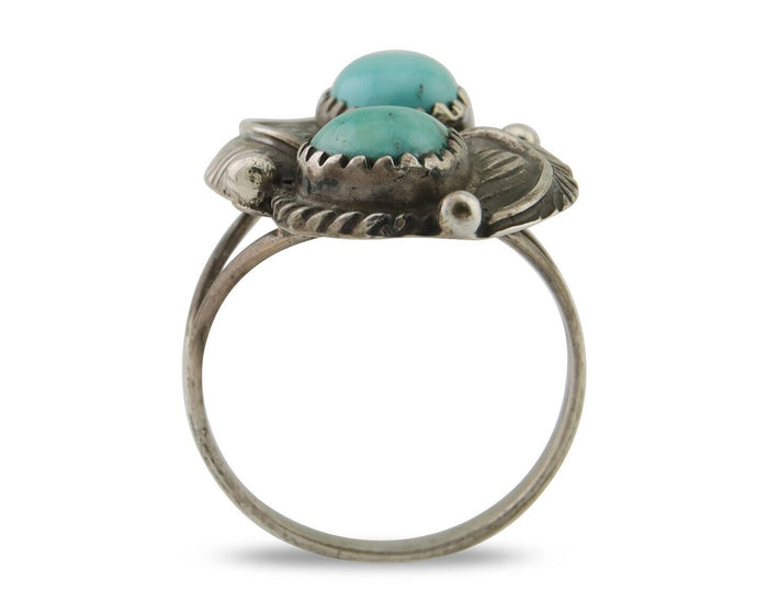 Navajo Ring 925 Silver Natural Blue Green Turquoise Signed MC C.80's