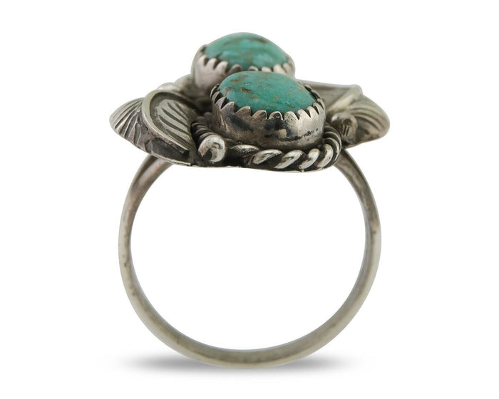 Navajo Ring 925 Silver Natural Blue Green Turquoise Signed MC C.80's