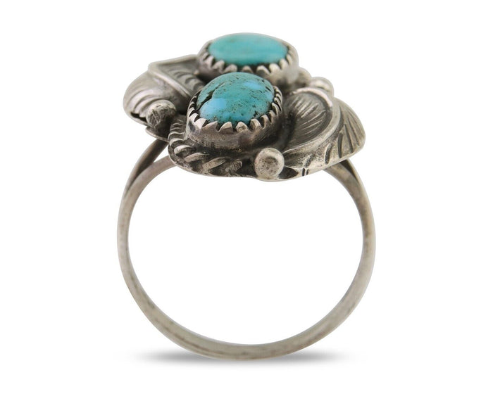 Navajo Ring 925 Silver Natural Blue Green Turquoise Signed MC C.80's