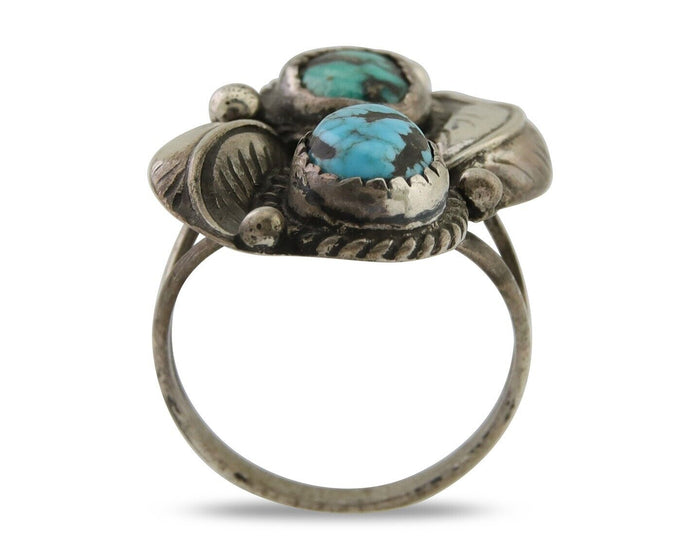 Navajo Ring 925 Silver Natural Blue Green Turquoise Signed MC C.80's