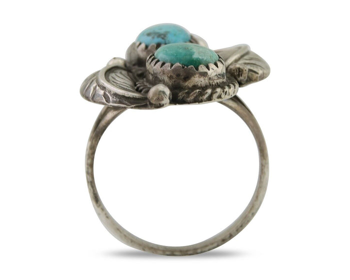 Navajo Ring 925 Silver Natural Blue Green Turquoise Signed MC C.80's