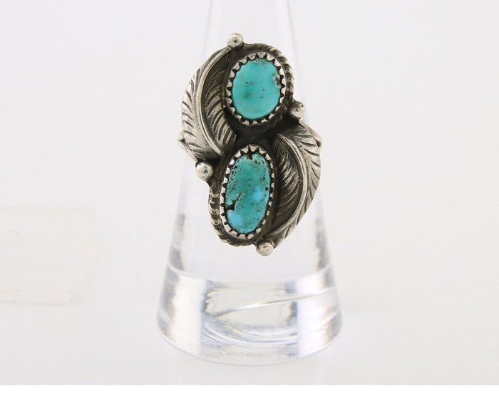 Navajo Ring 925 Silver Natural Blue Green Turquoise Signed MC C.80's