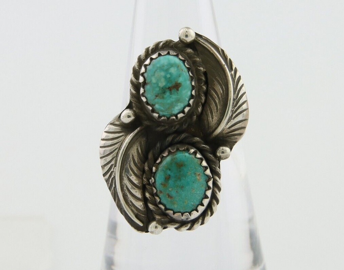 Navajo Ring 925 Silver Natural Blue Green Turquoise Signed MC C.80's