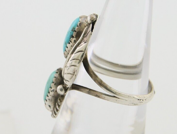 Navajo Ring 925 Silver Natural Blue Green Turquoise Signed MC C.80's