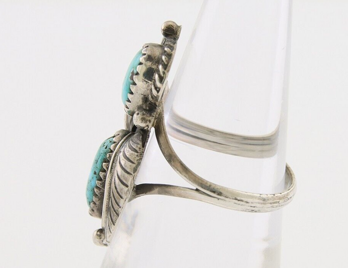 Navajo Ring 925 Silver Natural Blue Green Turquoise Signed MC C.80's