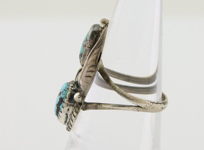 Navajo Ring 925 Silver Natural Blue Green Turquoise Signed MC C.80's