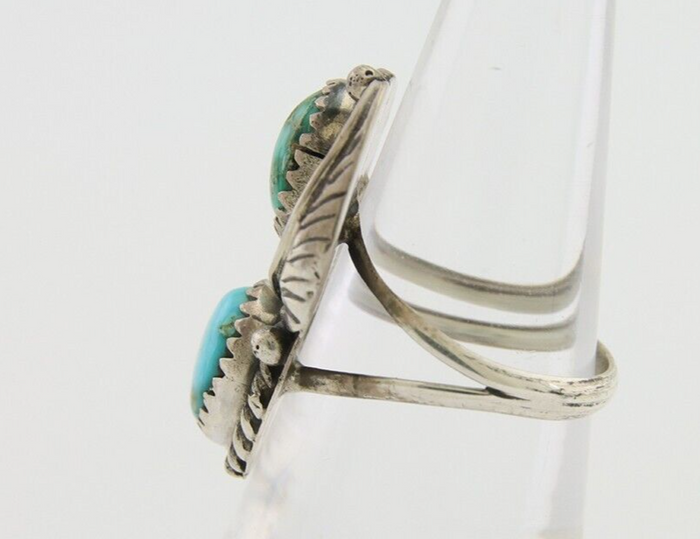 Navajo Ring 925 Silver Natural Blue Green Turquoise Signed MC C.80's