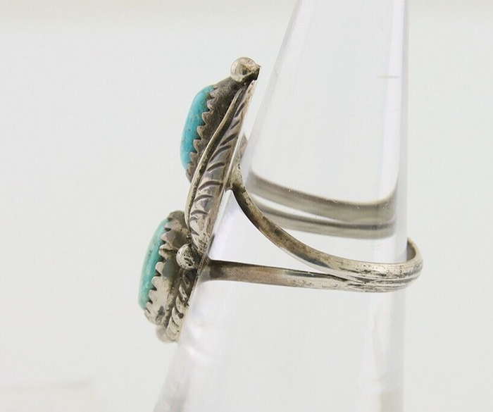 Navajo Ring 925 Silver Natural Blue Green Turquoise Signed MC C.80's