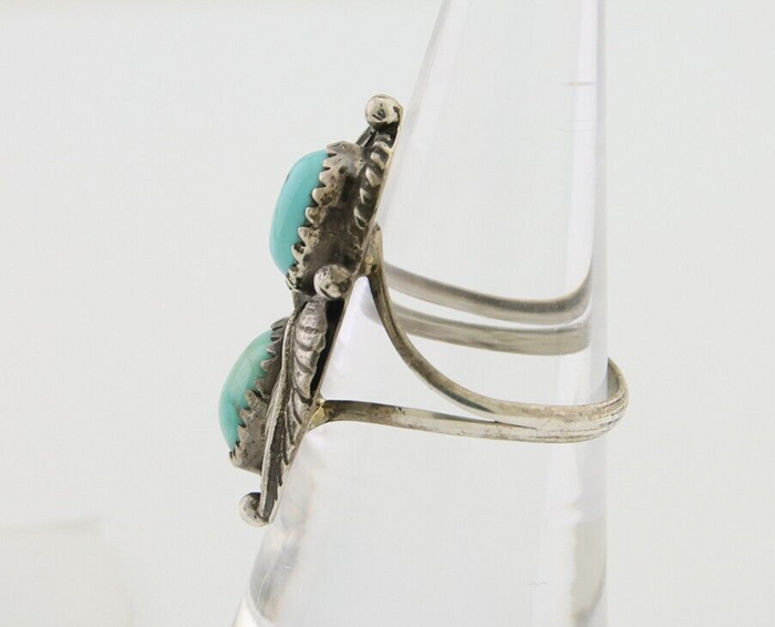 Navajo Ring 925 Silver Natural Blue Green Turquoise Signed MC C.80's
