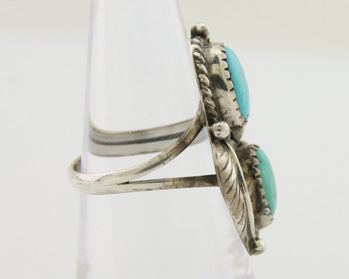 Navajo Ring 925 Silver Natural Blue Green Turquoise Signed MC C.80's