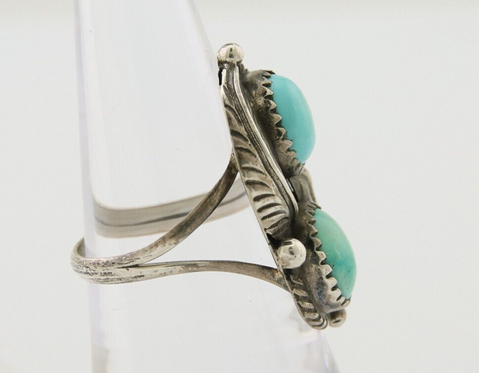 Navajo Ring 925 Silver Natural Blue Green Turquoise Signed MC C.80's