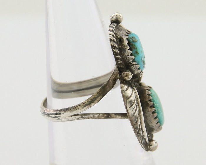 Navajo Ring 925 Silver Natural Blue Green Turquoise Signed MC C.80's
