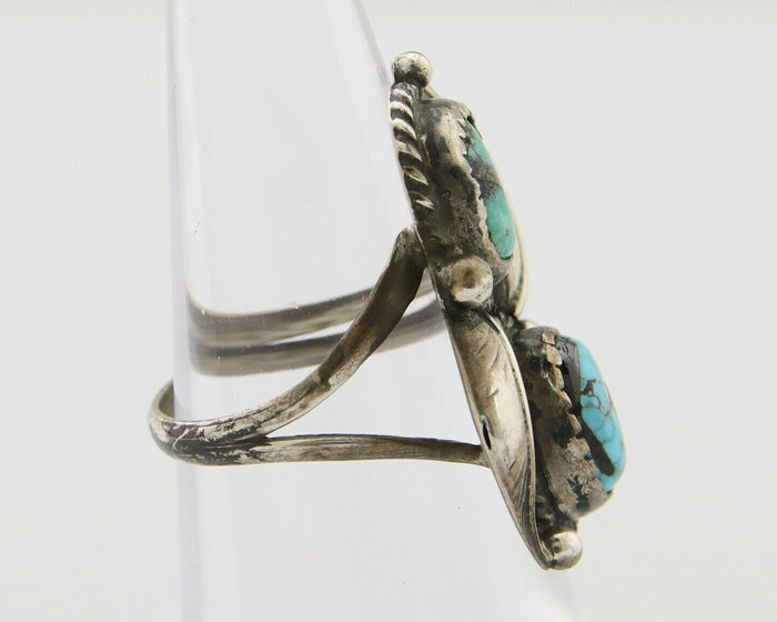 Navajo Ring 925 Silver Natural Blue Green Turquoise Signed MC C.80's